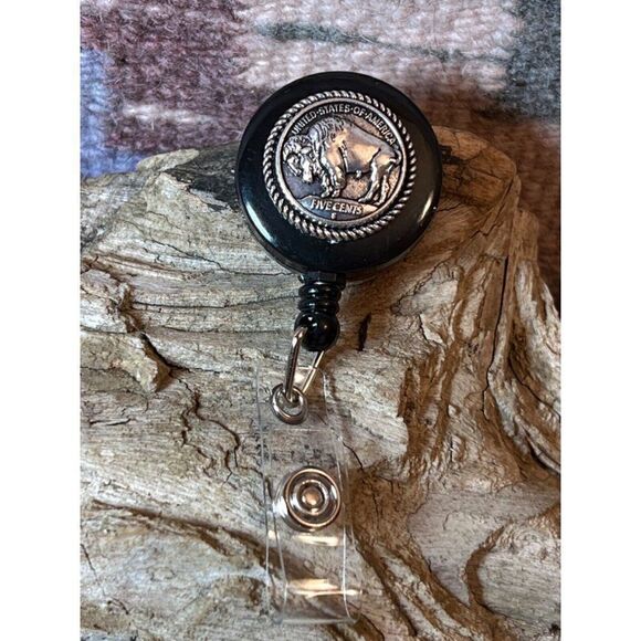 WESTERN Nickel BUFFALO SOUTHWEST BADGE HOLDER NURSE TEACHER KEY CARD ID Men Wome - Picture 2 of 5